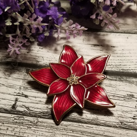 Gorgeous VTG Poinsettia Flower Brooch - Picture 5 of 5